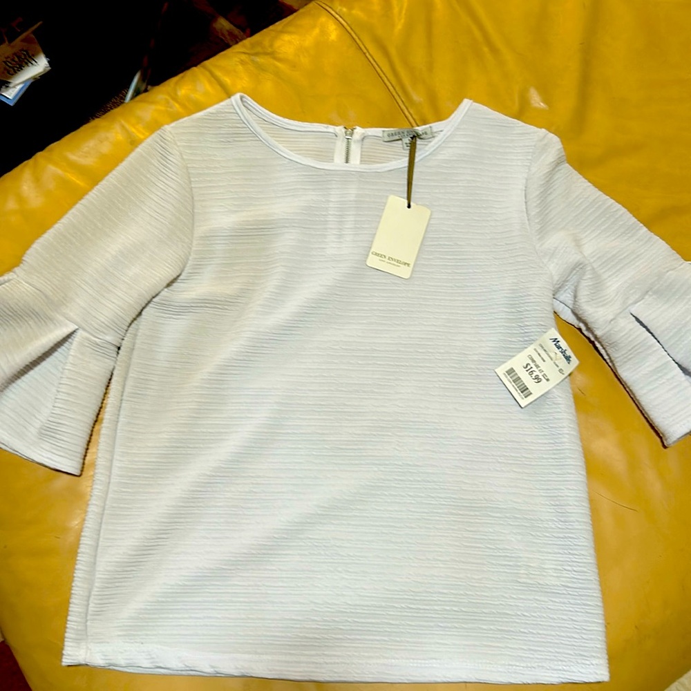 Green envelope blouse from Marshall’s white